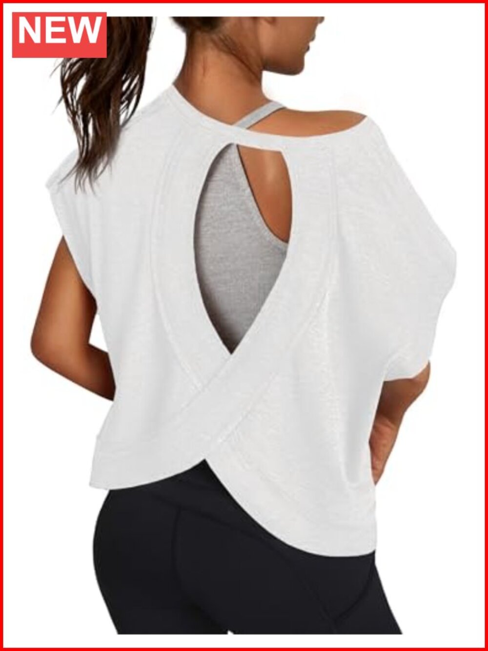 Open Back Workout Shirt Short Sleeve Crop Top Gym Yoga Athletic Tee